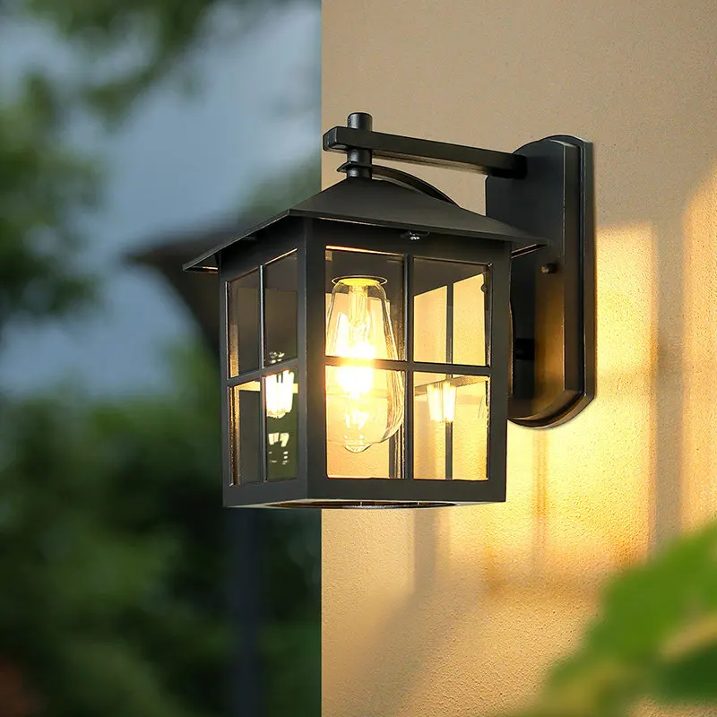 Outdoor Wall Lamp Black Vintage House Lantern Waterproof Exterior Wall Sconce E27 Porch Light Garden Patio Front Door Wall Light