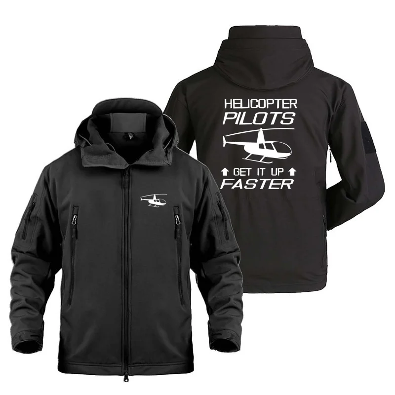 Helicopter Pilots Get It Up Faster Aviation Pilots Autumn Winter Man Coats Fleece Warm Shark Skin SoftShell Jackets for Men