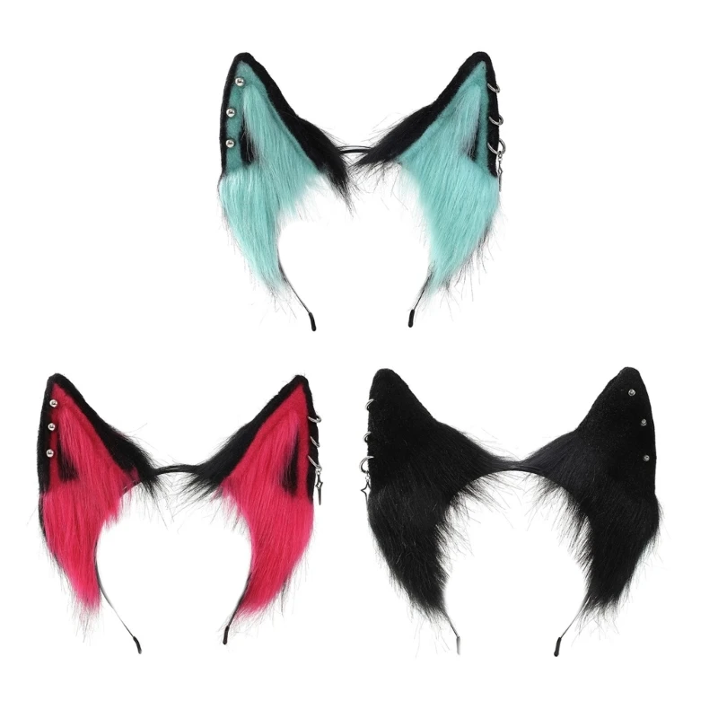 Ethnic Style Wolf Ears Shape Headband with Alloy Earring Decor Hair Hoop Adult Live Broadcast Easter Party Headpiece