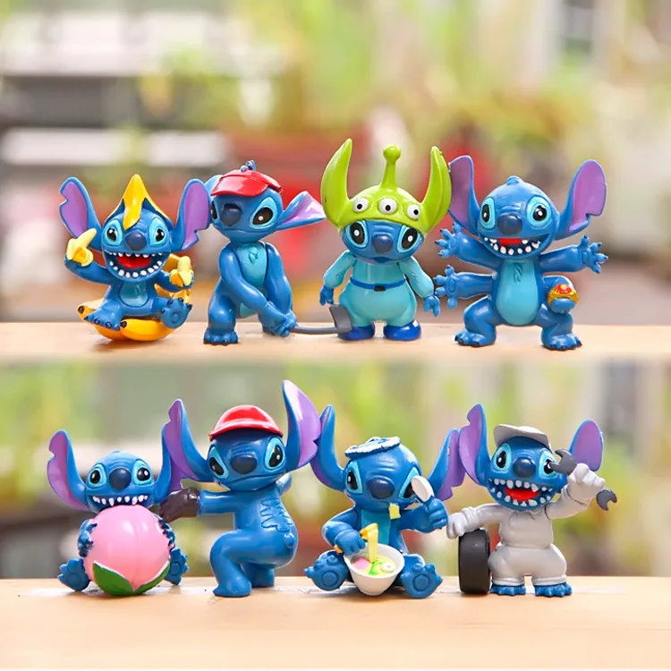 8pcs/a Set Lilo & Stitch Mini Action Figures Stitch Keychain Ear Cap Ice Cream Baking Landscaping Dolls Crafts Home Decorations