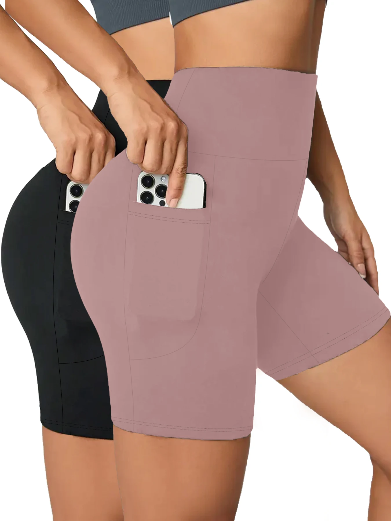 

2 pack Super Soft Yoga Shorts for Women High Waisted Biker Shorts Pockets Tummy Control No See Through