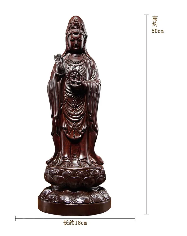 50CM Large GOOD HOME Spiritual efficacious Mascot Standing Guanyin Avalokitesvara buddha Rosewood Handmade carving statue