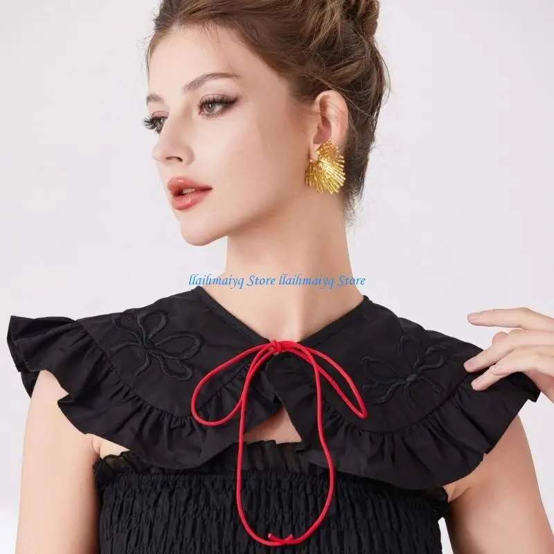 573B Elegant Ruffle Trim Detachable Collar Comfortable Courtstyle Decorative Collar