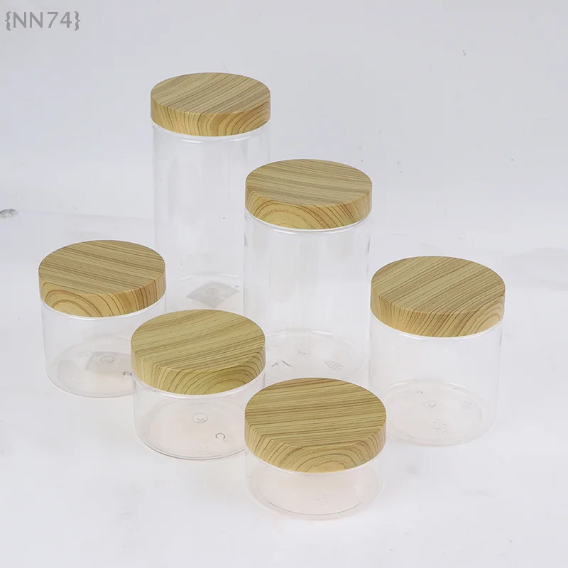 Empty Clear Jar Container With Plastic Imitation Wood Lid Plastic Storage Bottle 1 Pcs {NN74}