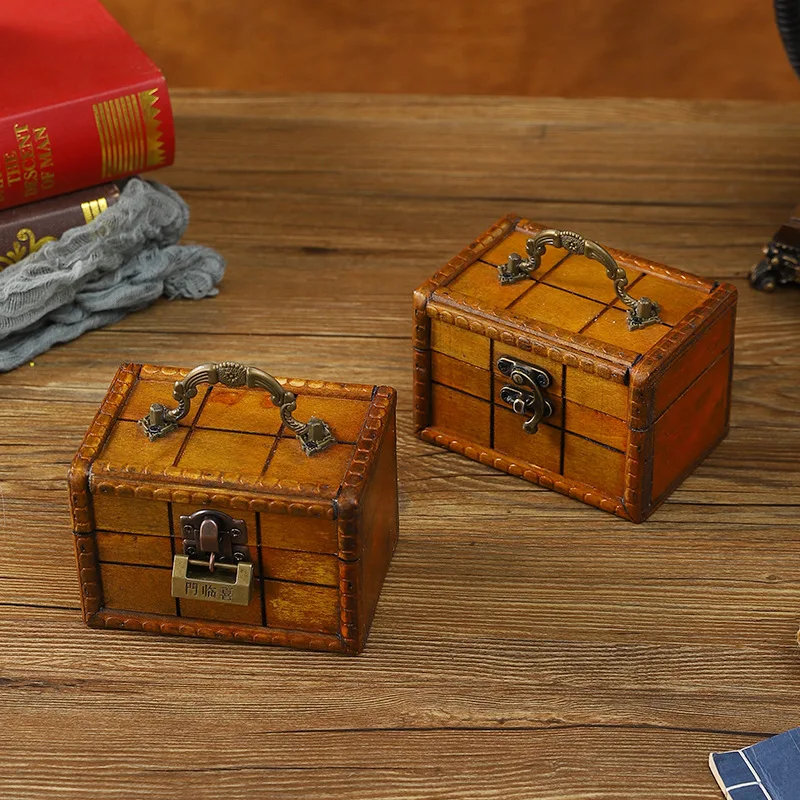 

Vintage Wooden Treasure Chest - Jewelry Storage Box, Desktop Organizer & Escape Room Prop (Portable)