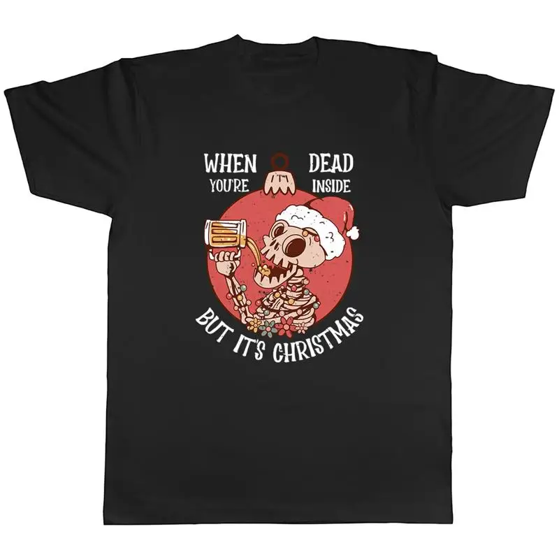 

Мужская футболка Funny When Your Dead Inside, но он рождественская футболка со скелетом в подарок
