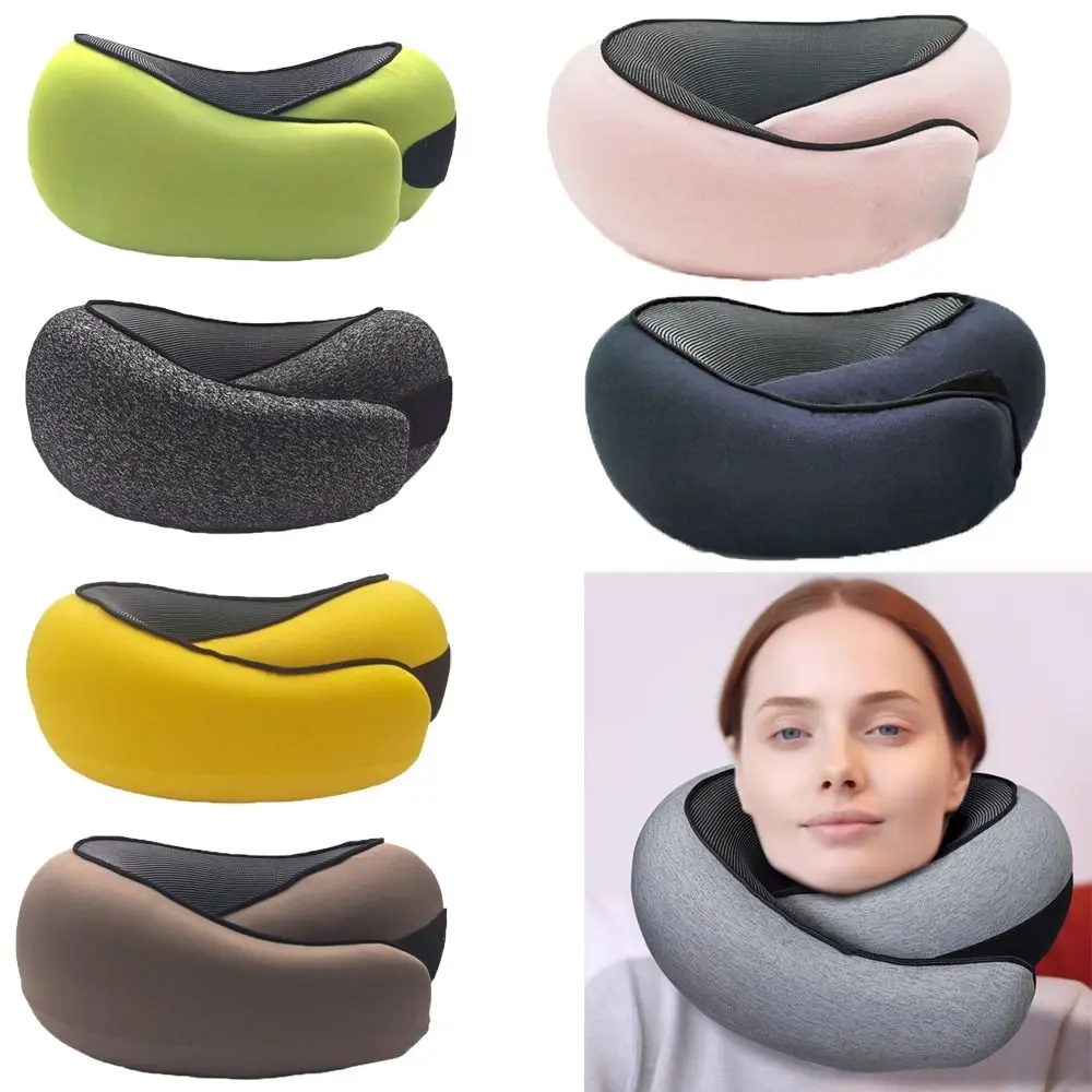 U-shaped Travel Neck Pillow Adjustable Supports Head Neck and Chin Memory Foam Pillow Soft with Drawstring Bag Airplane Cushion