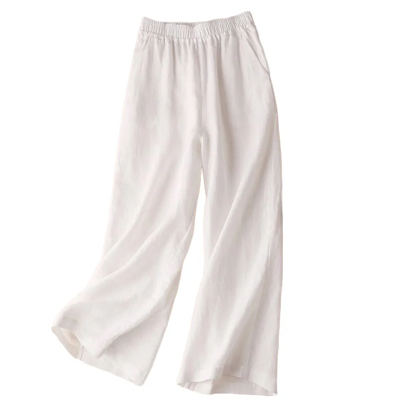 Summer Cotton Linen Wide Leg Pants for Women Pants Full Length Casual Pants Female Solid Loose High Waist Straight Trousers