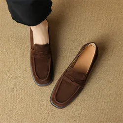 New Spring Suede Leather Women Shoes Casual Slip-On Loafers Comfortable Simple Shoes Square Toe Shoes Woman Zapatos De Mujer