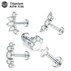 1PC Titanium Stud Earring Zircon Flat Back Lip Labret Cluster Piercing Cartilage Earring for Women Sexy Body Jewelry Wholesale