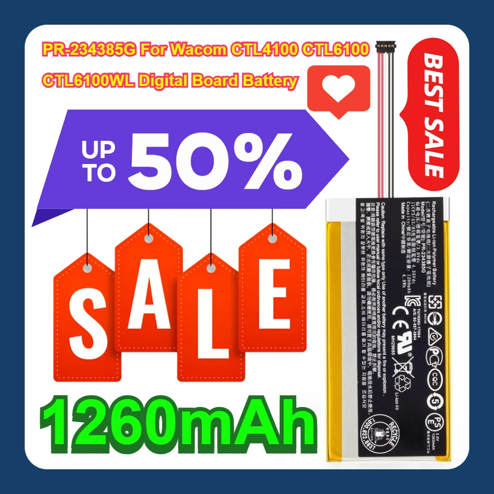 

1260mAh PR-234385G For Wacom CTL4100 CTL6100 CTL6100WL Digital Board Battery