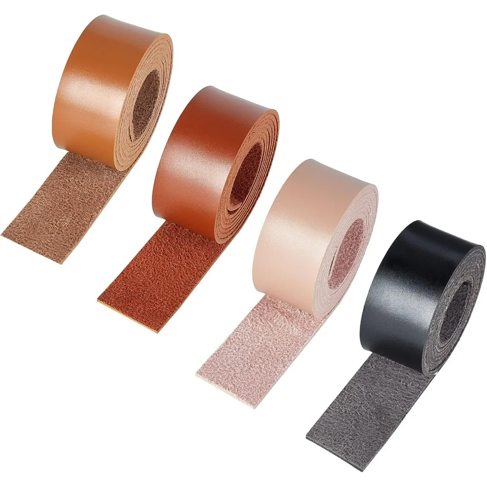 4 Rolls 4 Yard Double Sided Smooth Leather Strip for DIY Craft Projects Pet Collars Belts Jewelry (1 Yard/1 Color)