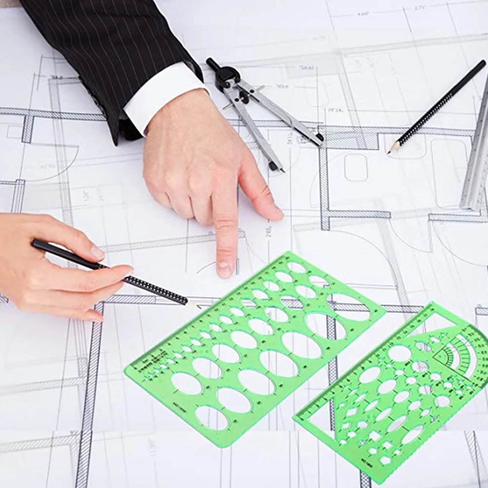 مجموعة قوالب رسم مكونة من 11 قطعة مسطرة قياس بلاستيكية خضراء للطلاب استنسل هندسي أدوات اللوازم المدرسية
