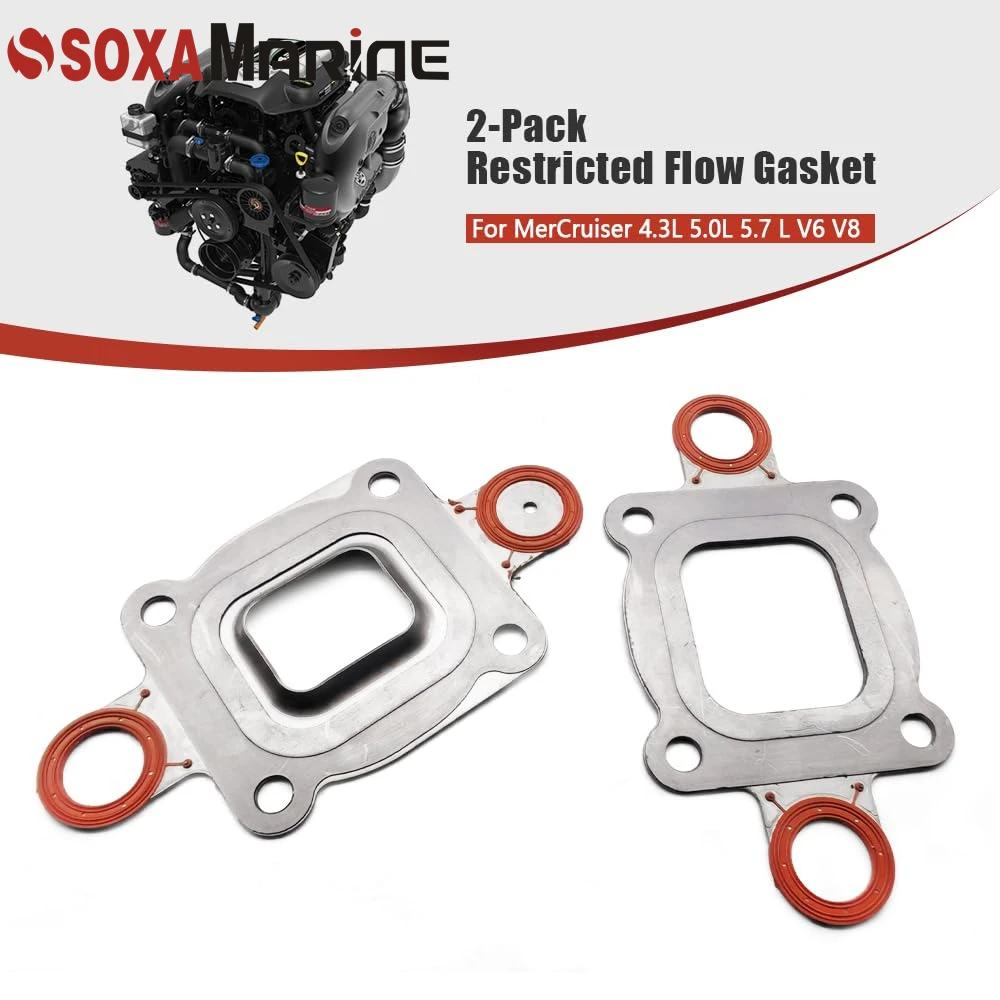 Exhaust Manifold Elbow Riser Gasket Fit for Dry Joint MerCruiser 4.3L 5.0L 5.7 L V6 V8 Replace 27-864547A1 27-864850A1 18-0722