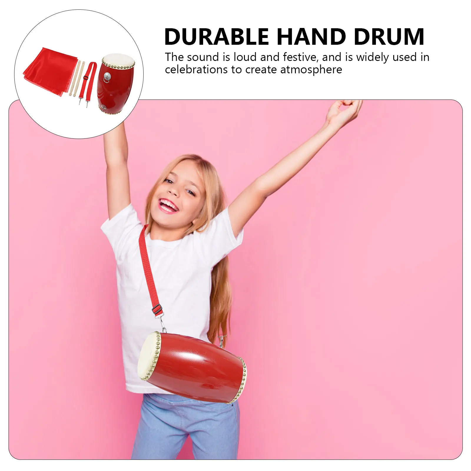 

1 set Waist Drum Durable PVC Cowhide Hand Drums Percussion Instrument Kids Style Chinese Musical Drums Tambourine