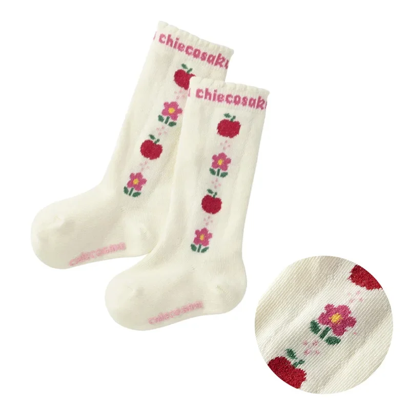 

Kids Socks Autumn and Winter Cartoon Flowers Apple Embroidered Stockings Baby Girl Tube Socks