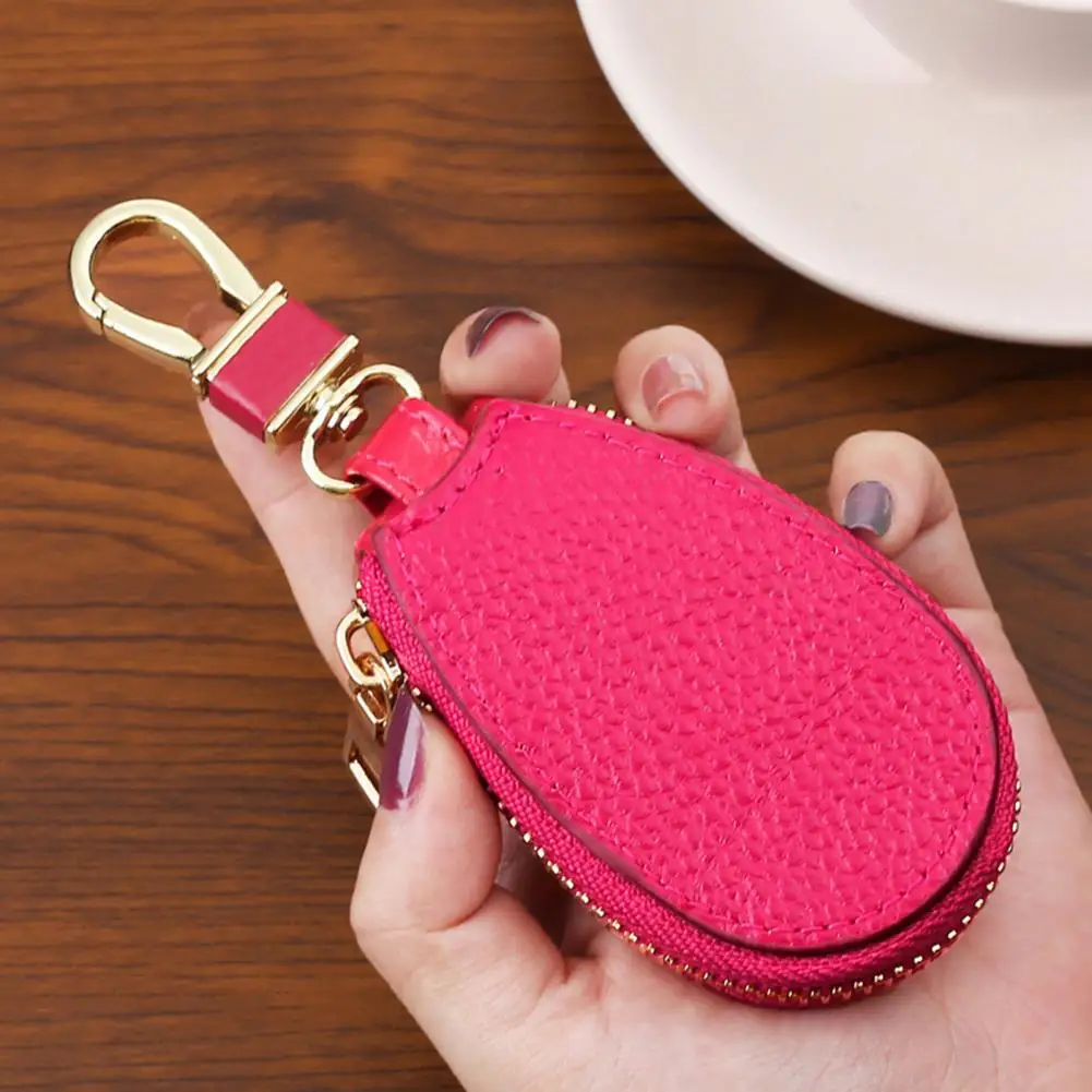 Car Key Holder Key Fob Pouch Portable Faux Leather Car Key Case with Zipper Bag Protector Pouch Wallet Hanging Buckle for Remote