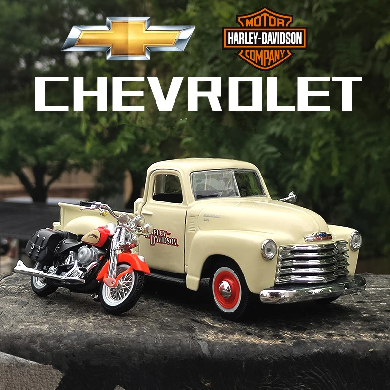 Maisto 1:24 1948 Ford F1 Pickup + Motorcycle Alloy Car Model Diecasts Metal Toy Off-road Vehicles Car Model Simulation Kids Gift