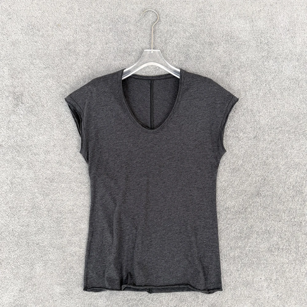 Women Cotton Blend V Neck Cap Sleeve T Shirt Slim Fit Solid Color Basic Tee Soft Stretchy Casual Summer Short Sleeve Blouse Top