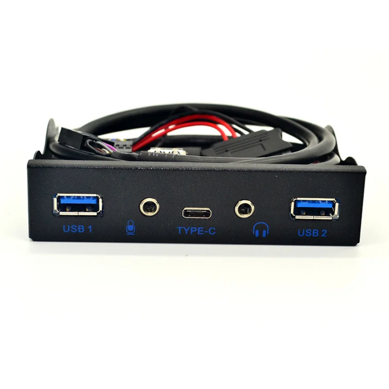 

USB HUB 5 Port USB 3.1 TYPE-C USB 3.0 Front Panel HD Audio 3.5mm Earphone Jack Mic Expansion Adapter for Desktop 3.5" Floppy Bay