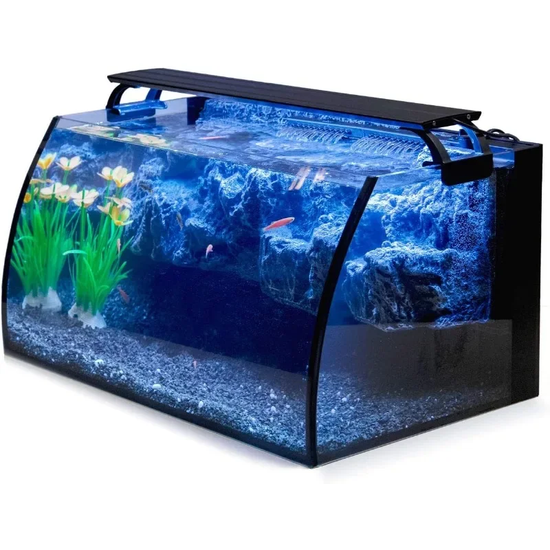 New arrivals Glass Aquarium Kit (For Beginners) with 7W Power Pump, 18W Color LED Light, Wide View Curved Fish Tank