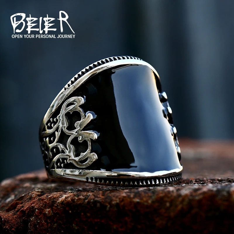 BEIER Skull Gothic Wide Ring Stainless Steel With Black color Drop Glue Punk Fashion Jewelry For Man BR8-986