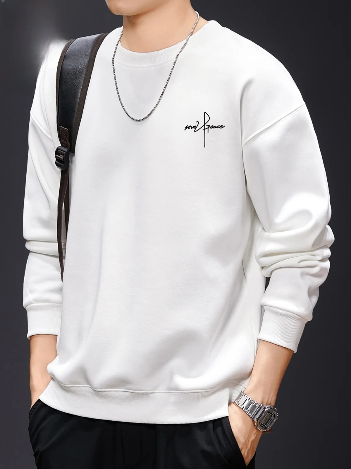 

Мужской свитшот с круглым вырезом, весна 2026, повседневный спортивный лонгслив, удобный свободный крой, антиоксидантный полиэстер