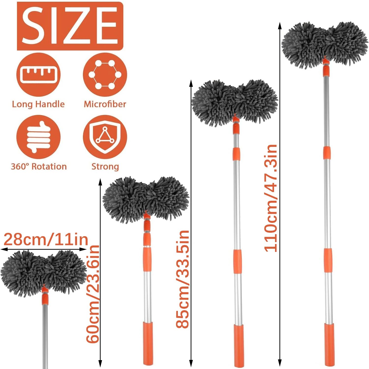 Car Wash Brush Kit Mitt Mop Sponge with Long Handle Chenille Microfiber Car Cleaning Brush Kit Supplies Car Washing Mop Kit Car