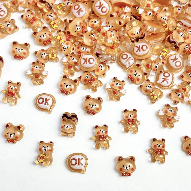 30PCS Cartoon Cute 3D Resin Bear Nail Charms Accessories Brown Bear Nail Art Decoration Wareable Nail for Manicure DIY Crafts