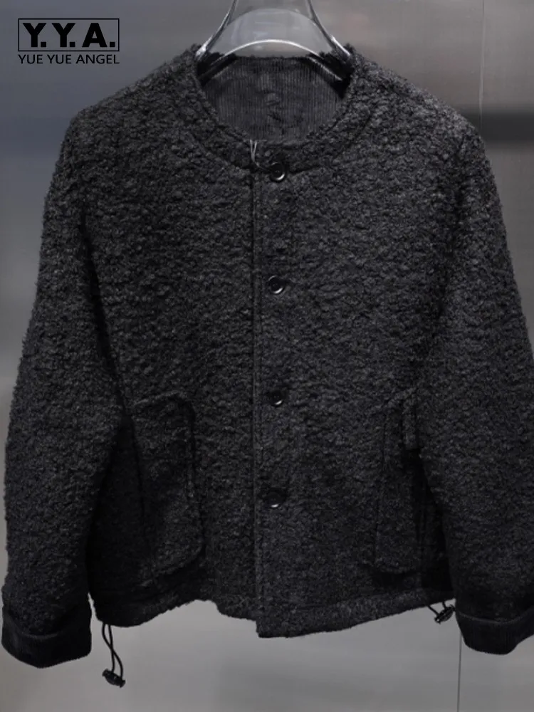 

Одежда высшего качества, осенне-зимняя шерстяная мужская куртка, модная персонализированная молодежная куртка свободного кроя, однотонная красивая верхняя одежда с круглым вырезом