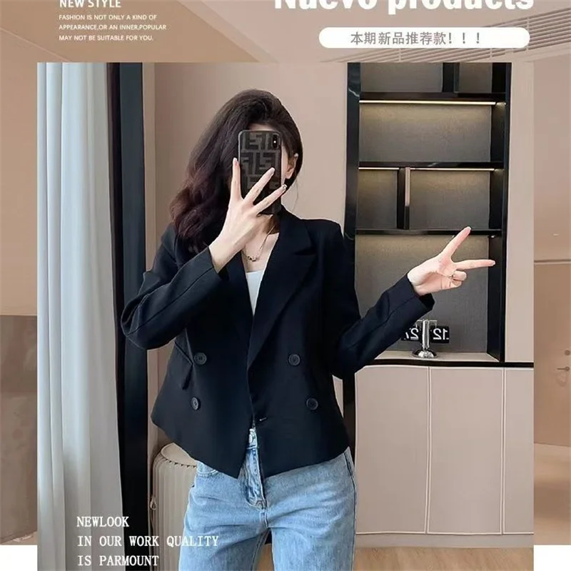 New Women Suit Blazer 2026 Short Spring Autumn Suit Jacket Korean Version High-end Casual Black Off-white Suit Top Female Coat