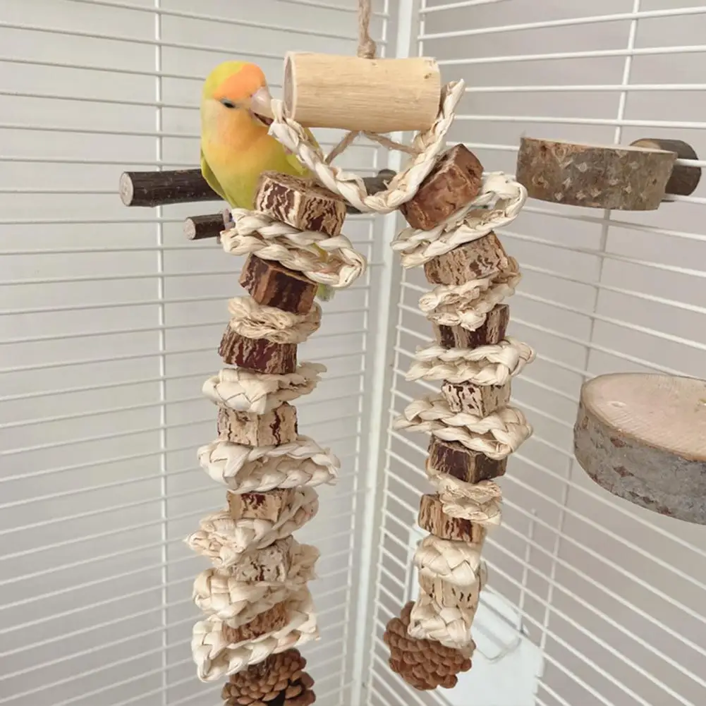 Unique Style Bird Toy Safe Non-toxic Bird Toy Handmade Natural Wood Parrot Toy with Pine for Small for Parakeets for Enrichment