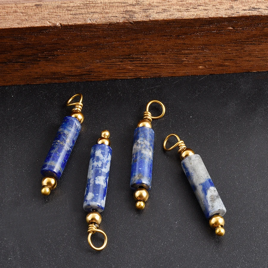 2 Stück natürliche Perlen-Steinanhänger für Schmuckherstellung, Vintage-Ethno-Anhänger, Obsidian, Blaustein, Tigerauge, Charm-Materialien – Detail 22
