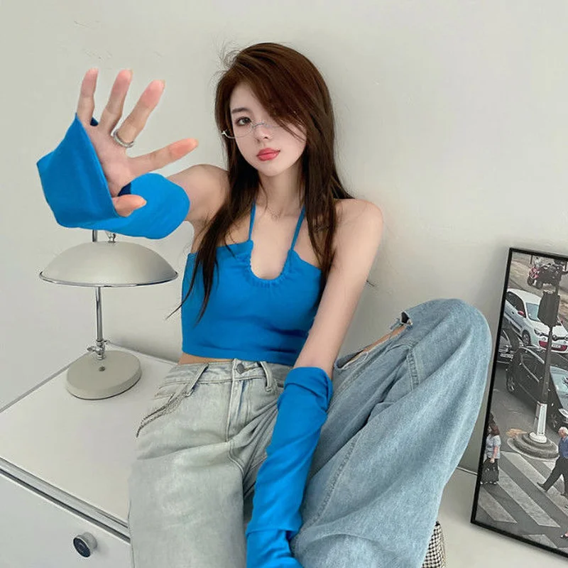 Street Fashion Korean Girl - 여성 캐주얼 스트리트웨어 홀 디자인 레이스업