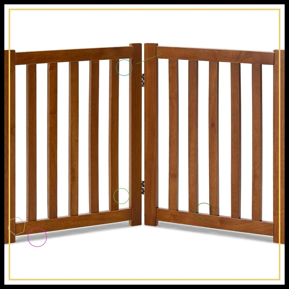 

2-Panel Wooden Freestanding Pet Gate, 24" High, Foldable, Solid Hardwood for Doorways & Stairs