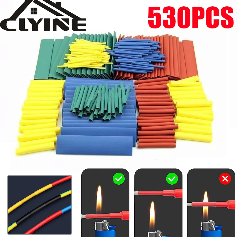 530pcs Heat Shrink Tubing  For Cables Thermoresistant Tube Heat Shrink Wrapping Connection Wire Cable Insulation Tubing For Wire