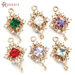 10PCS 11x17MM High Quality Champagne Gold Color Brass and Zircon 2 Holes Rhombus Connect Charms Pendants Jewelry Making Findings