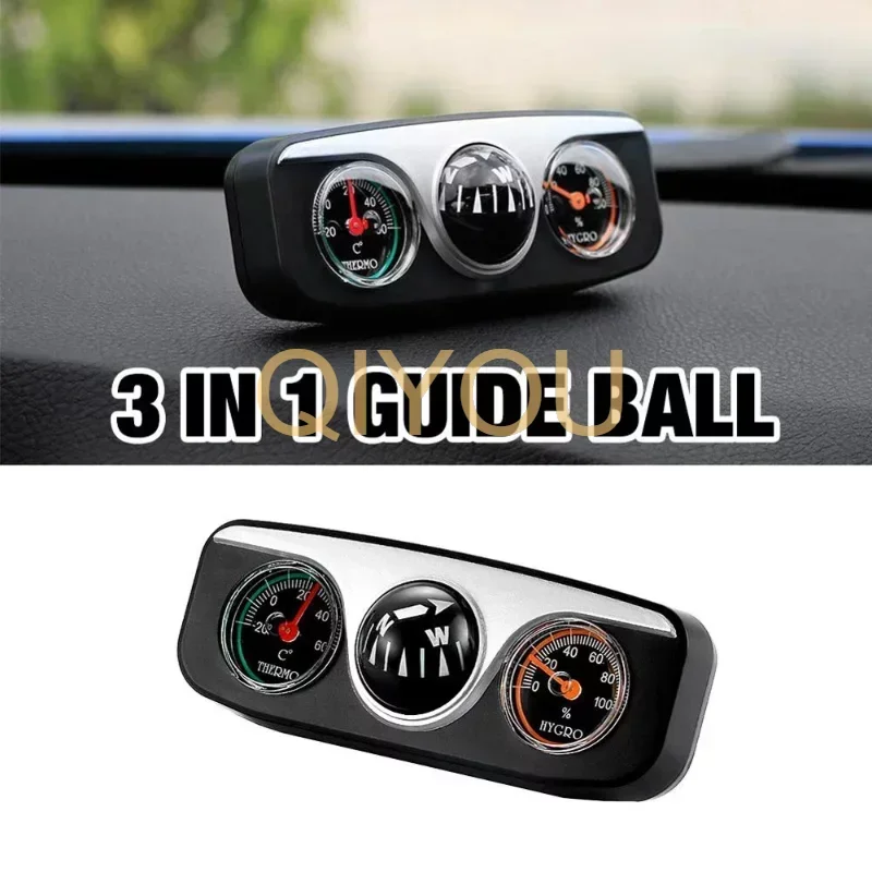 3 in 1 Guide Ball Car Compass Thermometer Hygrometer Car Ornaments Car Styling Interior Accessories For Auto Boat Vehicles