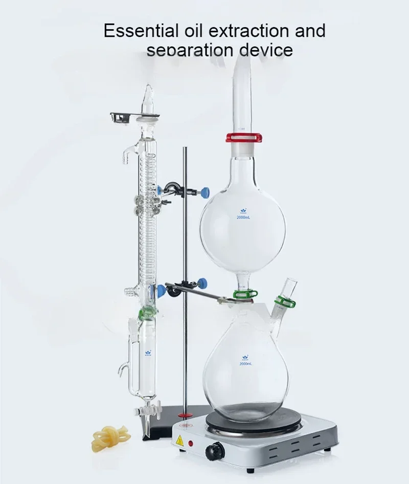 1000mL/2000mL Essential Oil Steam Distillation Apparatus Hydrosol Distillation Equipment Water Distiller Machine