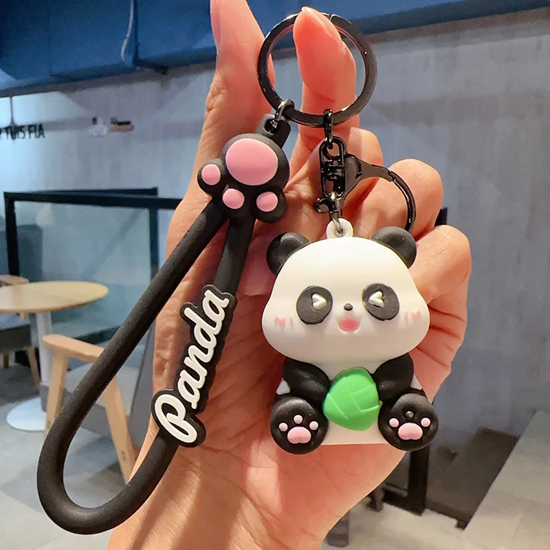 LLavero de Panda de caballo de madera de dibujos animados para niñas, colgante de muñeca de Panda creativo lindo, decoración de mochila, encanto, regalo de cumpleaños