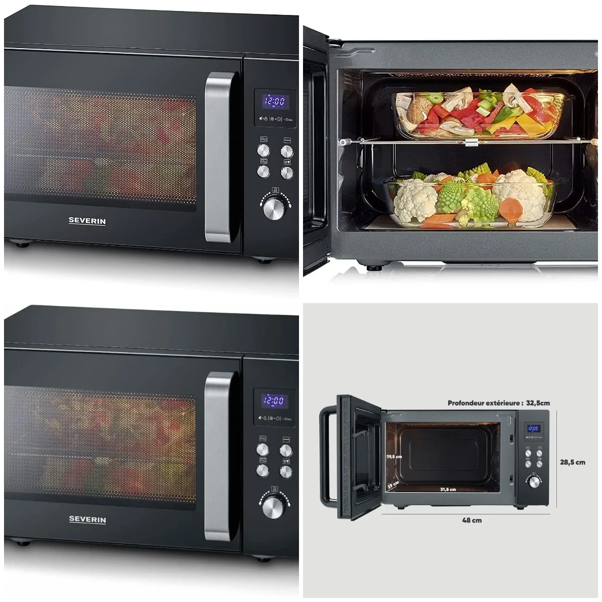 SEVERIN Micro-Antennen 2-en-1 1000W Gril Fond Céramique Double Hauteur Be-Silent MW7763