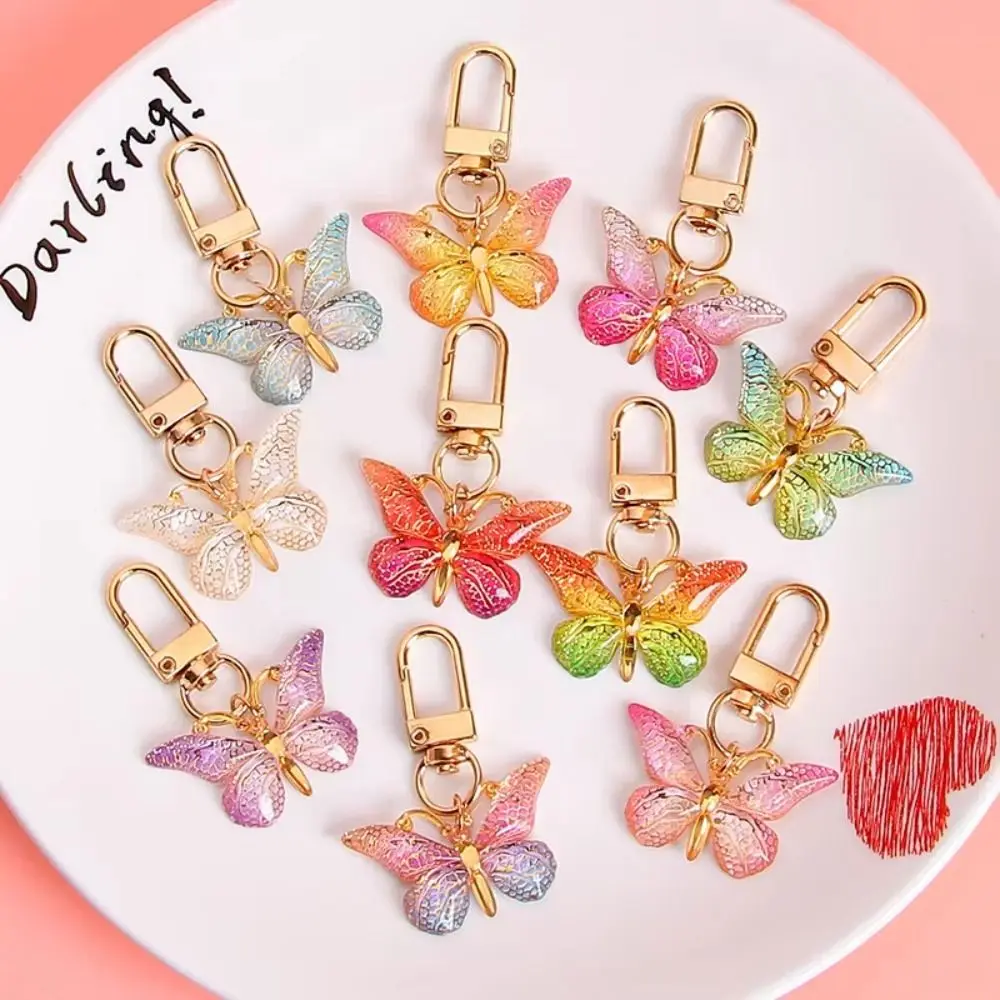 

Fashion Exquisite Butterfly Keychain Crystal Butterfly Lobster Button Handbag Pendant Acrylic Butterfly Keyring Party Decoration