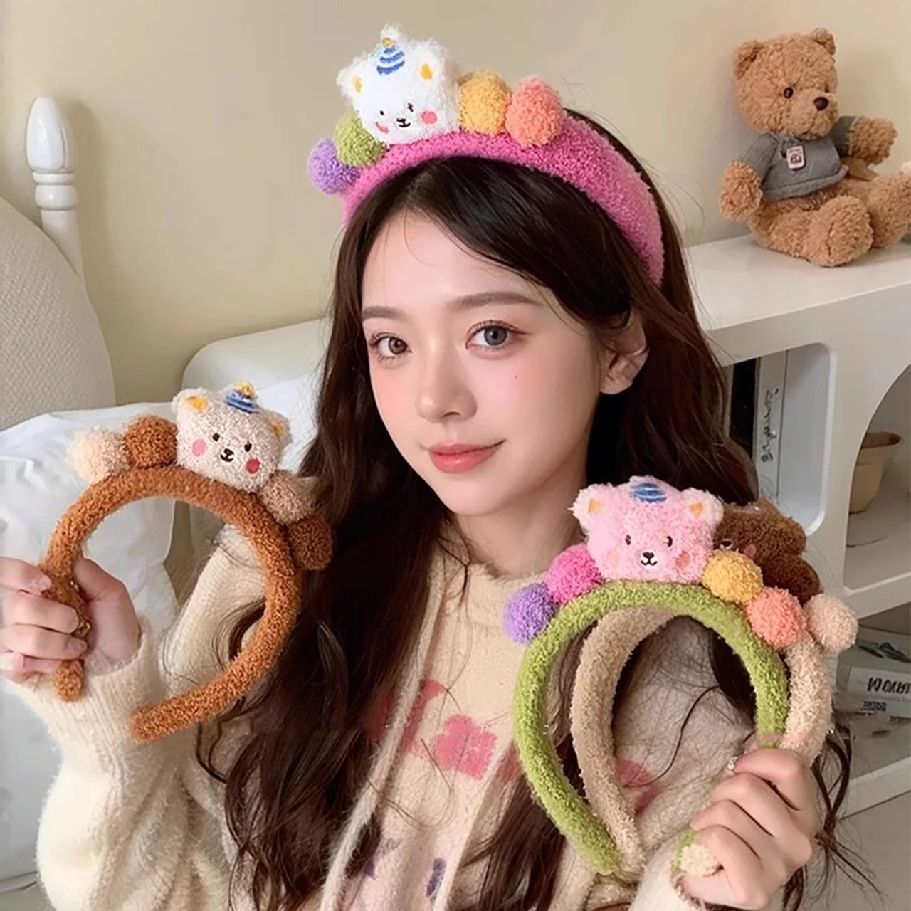 Cute Bear Hair Hoop Sweet Girl Plush Hairband Autumn Winter 