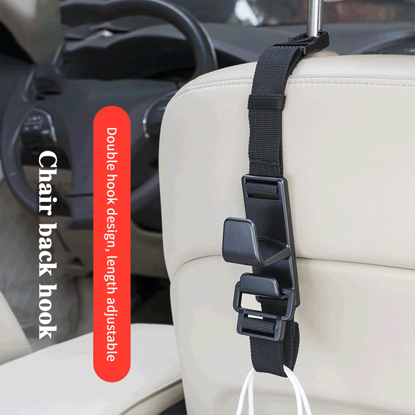 Car Seat Headrest Hooks Auto Back Seat Double Hook Organizer Hanger Storage Holder With Strap Car Interior