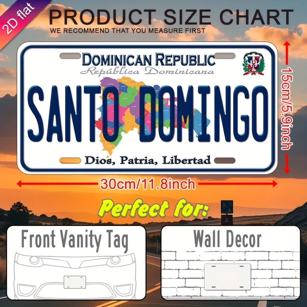 ديكور حائط لوحة ترخيص من الألومنيوم العتيق - خريطة سانتو دومينغو وتصميم علم جمهورية الدومينيكان، لوحة معدنية مقاومة للطقس #6