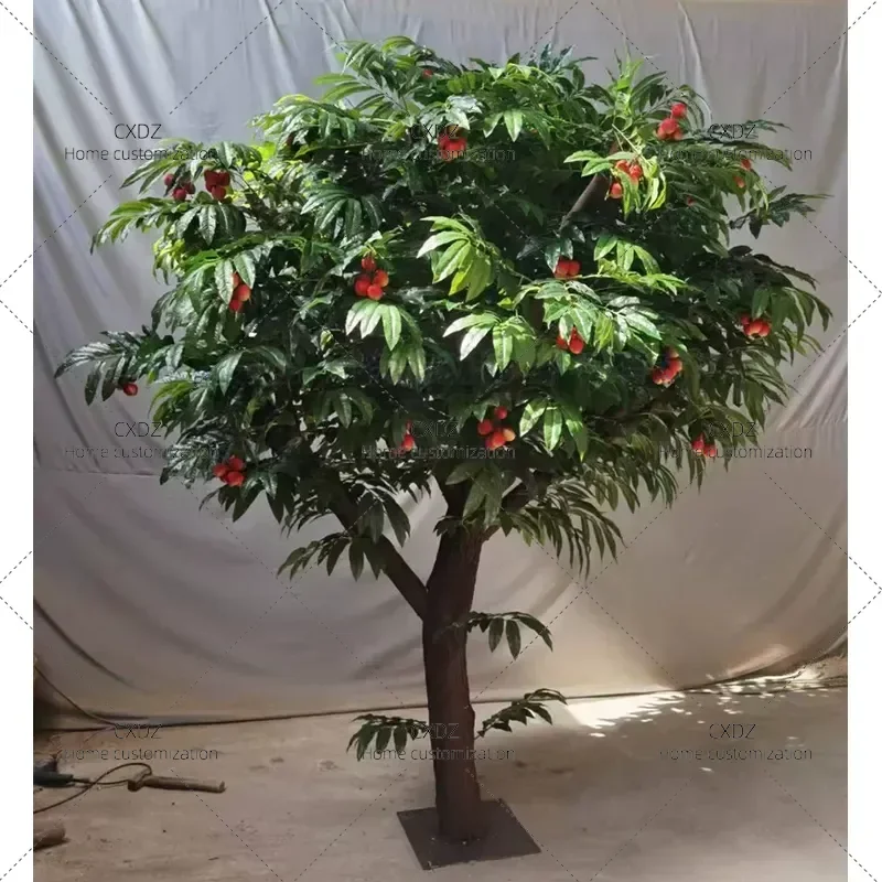 Simulation Lychee Apple Persimmon Orange Fake Fruit Tree Natural Solid Wood Large Indoor Home Decor Customizable Artificial