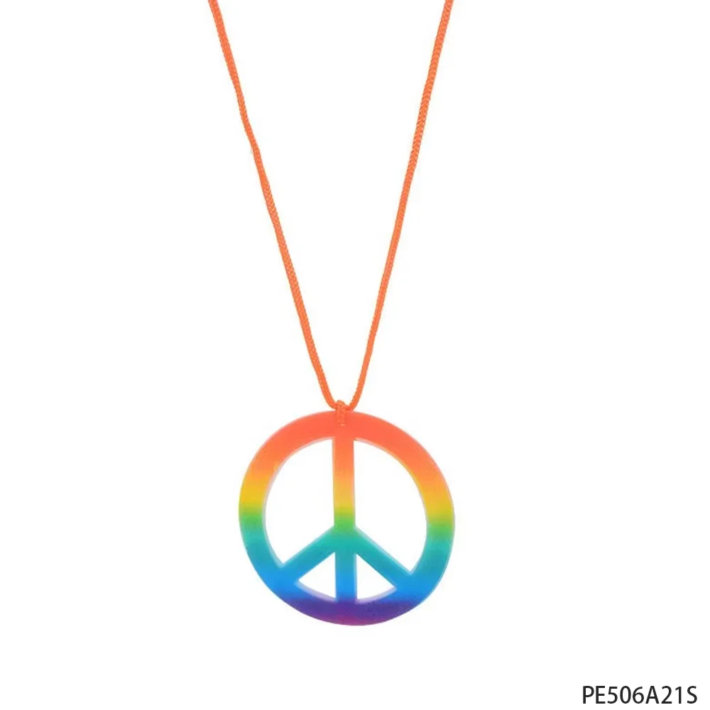 PESENAR 1960s estilo arco-íris sinal de paz colar em cordão laranja para retrô vintage hippie fantasia acessório de festa