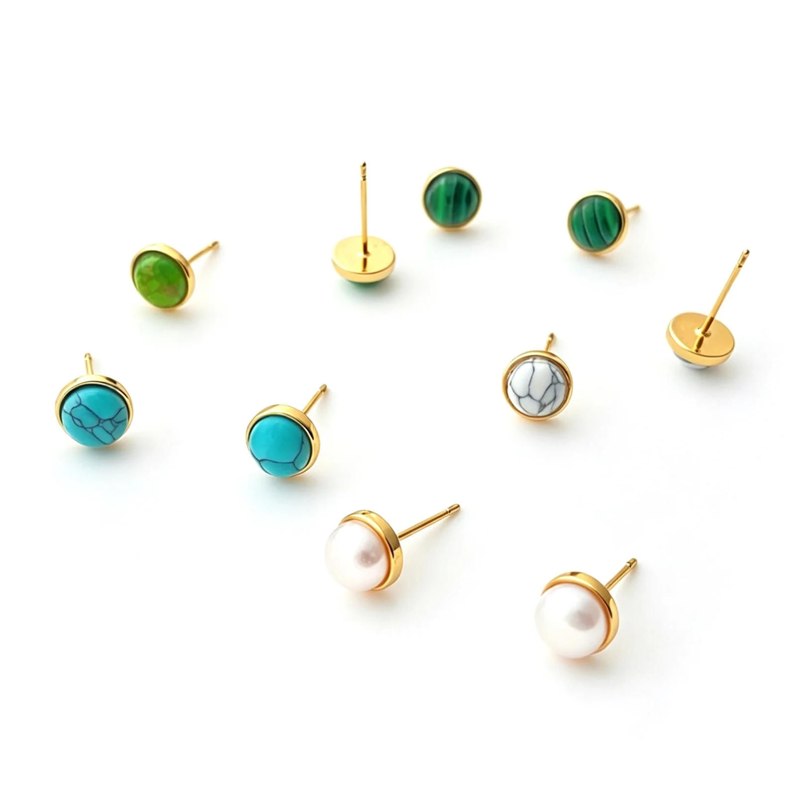 1Pair  Elegant Retro Ear Post Stud Earrings Multicolor Natural Stone 18K Gold Plated Brass Earrings For Women Jewelry 15.3x7.6mm
