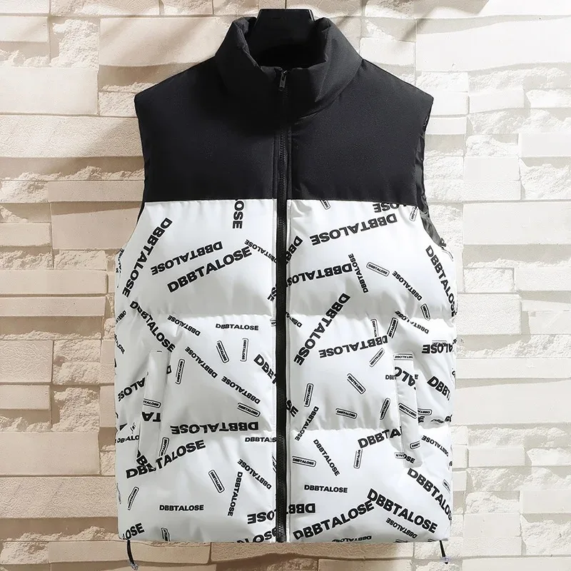 

Autumn Winter Turtleneck Men's Letter Printed Sleeveless Zipper Pockets Cardigan Coats Vests Casual Loose Office Lady Tops