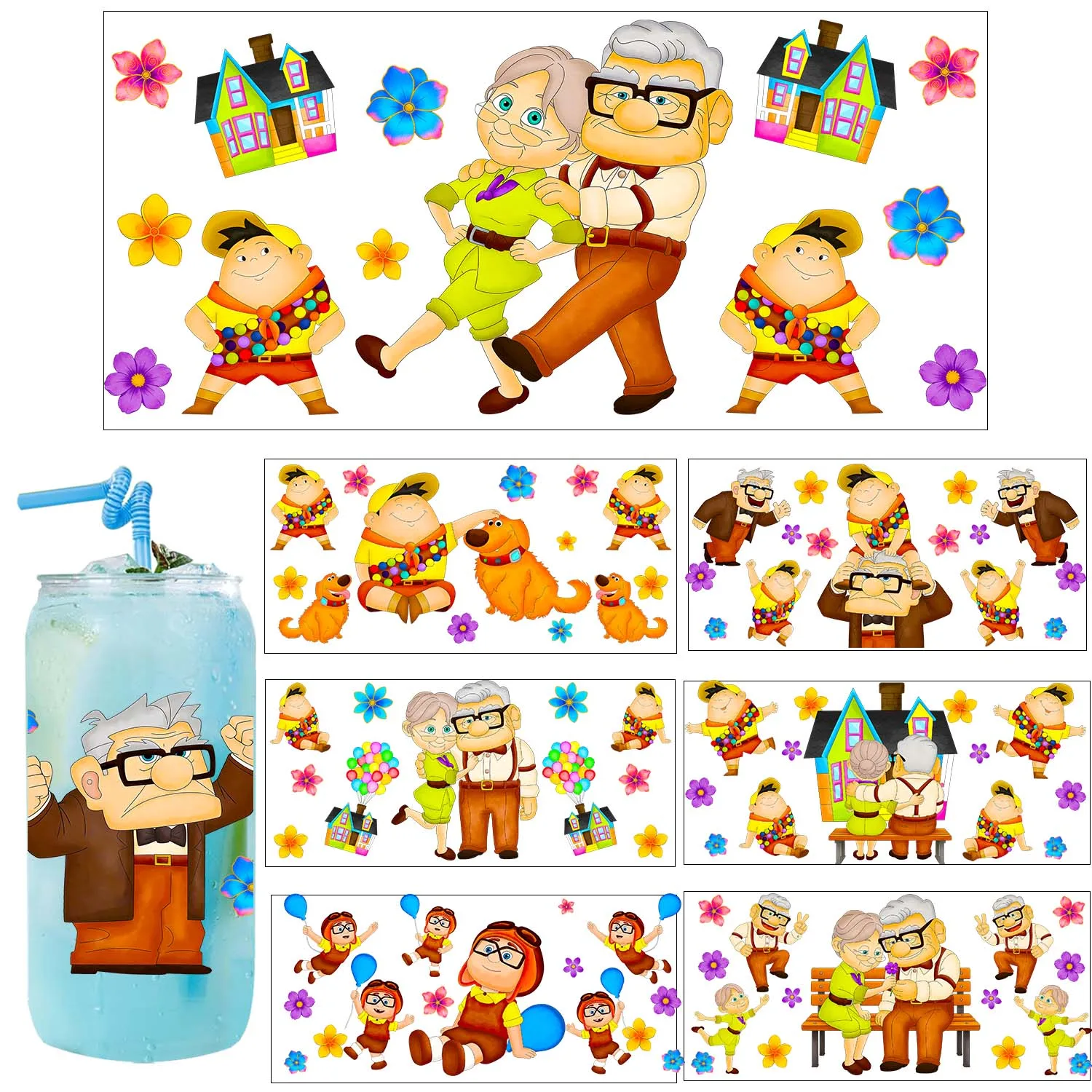 5PCS Bundle Cute Cartoon Up UV DTF transfer Sticker DIY Decals 3D transfers uvdtf stickers 16oz uv dtf cup wraps